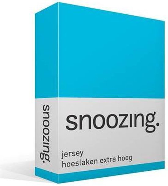 Snoozing Jersey - Hoeslaken Extra Hoog - 100% gebreide katoen - 200x200 cm - Turquoise