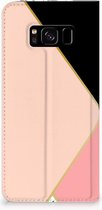 Geschikt voor Samsung S8 Flip Cover Black Pink Shapes
