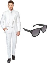 Wit heren kostuum / pak - maat 52 (XL) met gratis zonnebril