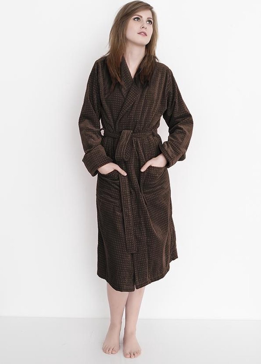 HnL Badjas Velours Carré - Dark Earth - Maat XL