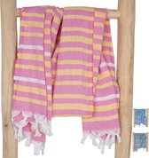 ZusenZomer hamamdoek IBIZA XL - extra groot hamam strandlaken saunadoek dames - 95 x 185 - Roze oranje gestreept