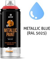 MTN metallic blauwe spuitverf - RAL 5025 - 400ml spuitbus voor diverse klus doeleinden, bruikbaar op hout, plastic en metaal
