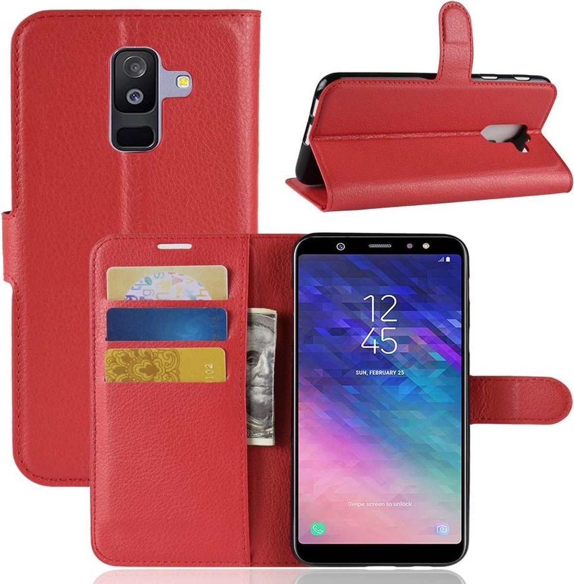 Book Case - Geschikt voor Samsung Galaxy A6 Plus (2018) Hoesje - Rood