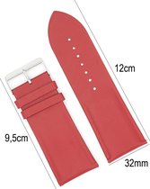 Horlogeband Leer- 32mm Aanzetmaat - Horlogebandje met Gladde Oppervlak + Push Pin - Rood - Sarzor