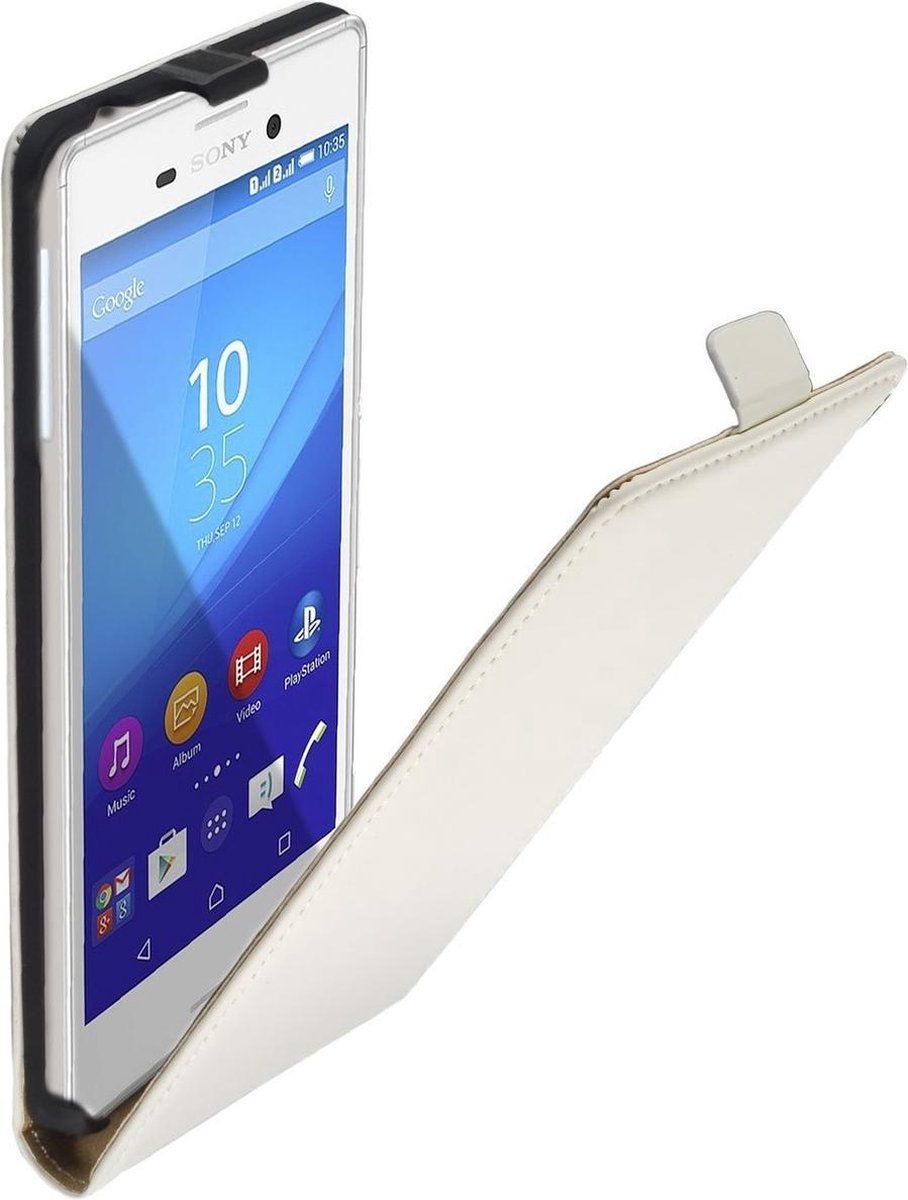 Lederen Flip Case Cover hoesje Wit Voor Sony Xperia M4 Aqua