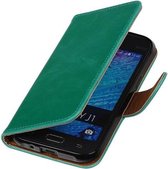 Groen Pull-Up PU Hoesje Samsung Galaxy J1 2015 Booktype Wallet Cover