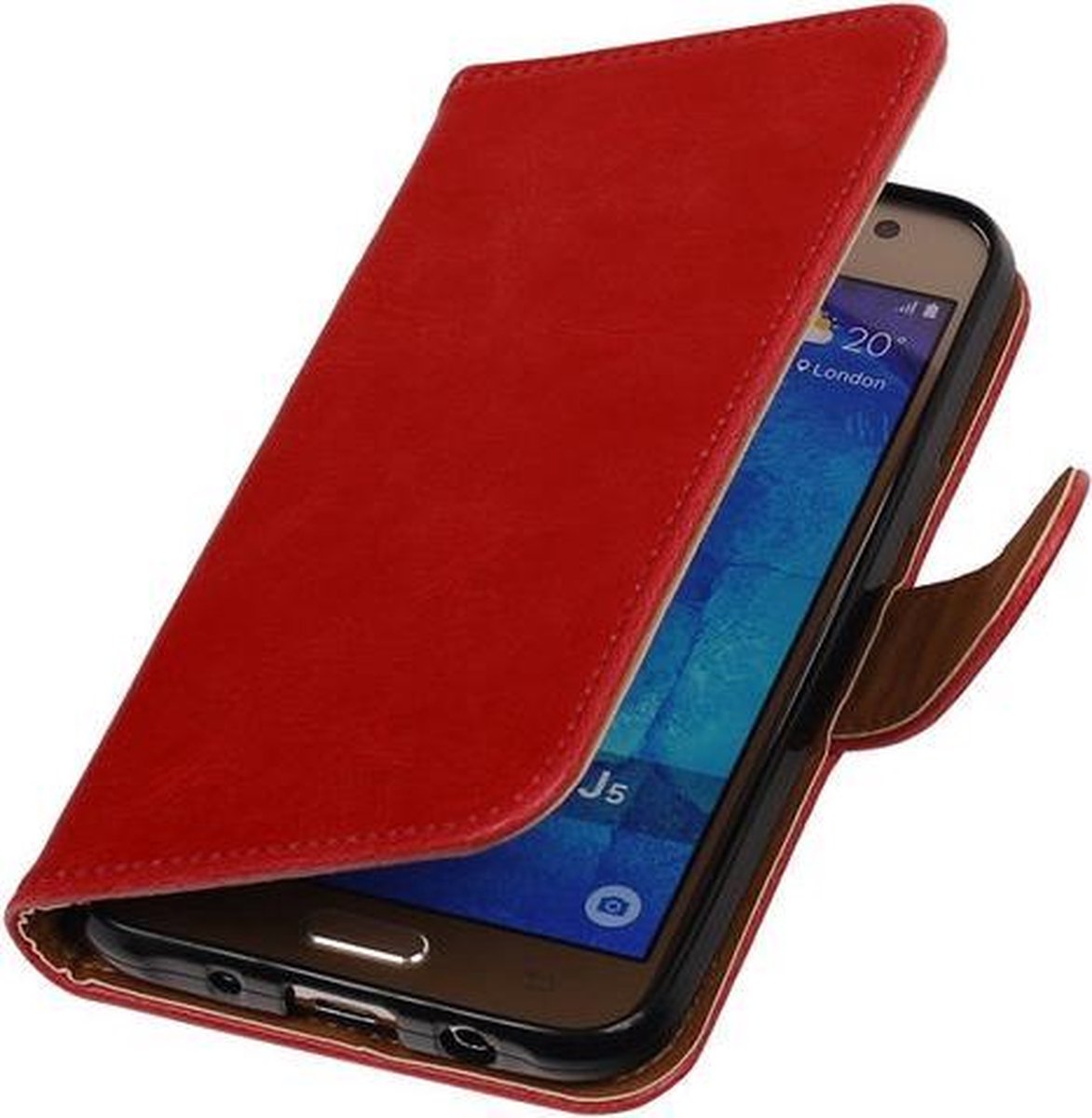 Rood Pull-Up PU Hoesje Samsung Galaxy J5 Booktype Wallet Cover