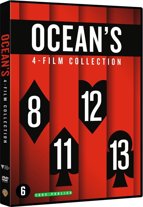 DVD-hoes van de Ocean's 4-Film Collection met kaartsymbolen en de cijfers 8, 12, 11, 13.
