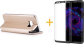 iCall - Samsung Galaxy S8 - Lederen Wallet Case Goud + Screenprotector Zwart (3D) - Portemonnee Hoesje met Magneet sluiting - Book Case - Flip Cover - Klap - 360 beschermend Telefo