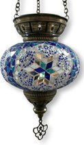 Hanglamp - blauw - waxinelicht - theelicht - Turkse lamp - oosterse lamp - mozaïek