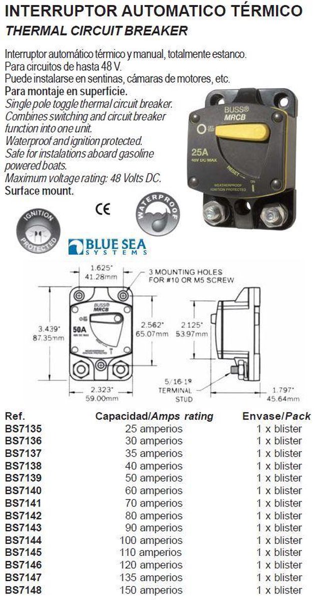 Blue Sea Systems Thermische Beveiligingsschakelaar 90a Zwart