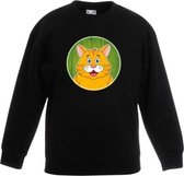 Kinder sweater zwart met vrolijke oranje kat print - oranje katten trui 3-4 jaar (98/104)