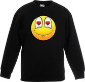 Smiley/ emoticon sweater verliefd zwart kinderen 5-6 jaar (110/116)