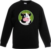 Kinder sweater zwart met vrolijke koe print - koeien trui 5-6 jaar (110/116)
