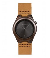 HOT&TOT  | Pantera Castano - Houten horloge - Bruin - Bruin leren bandje - Antraciet - ø 38 mm