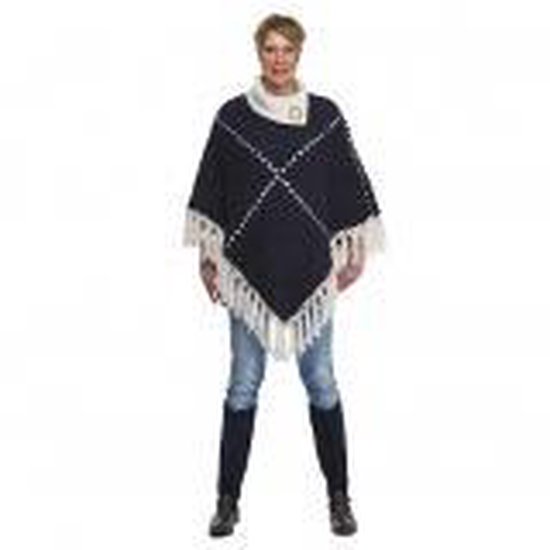 Poncho - omslagdoek - handgemaakt – hip- gerecycled - wol - katoen – green – yoga - duurzame kleding - navy - blauw - ecru - maat L