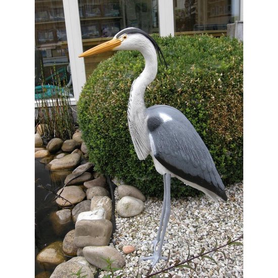 Plastic reiger vogel 87 cm vijver decoratie/verjager - Vogelverschrikkers/vogelverjagers artikelen - Kunststof decoratie dieren