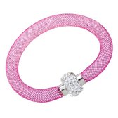 Fako Bijoux® - Armband - Sterrenstof Disco Dots - Fuchsia/Wit