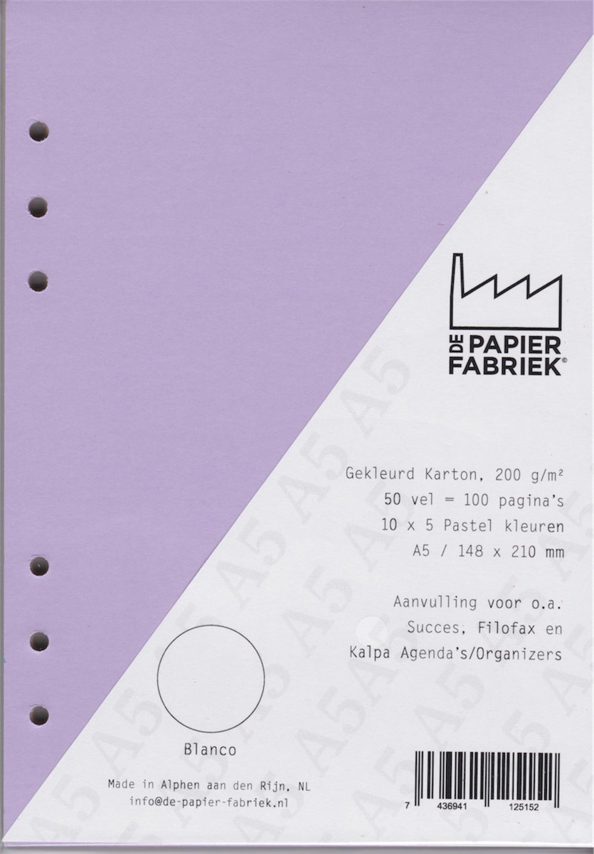 Aanvulling  A5 voor Agenda's - 200 g/m² - Pastel - de Papier Fabriek