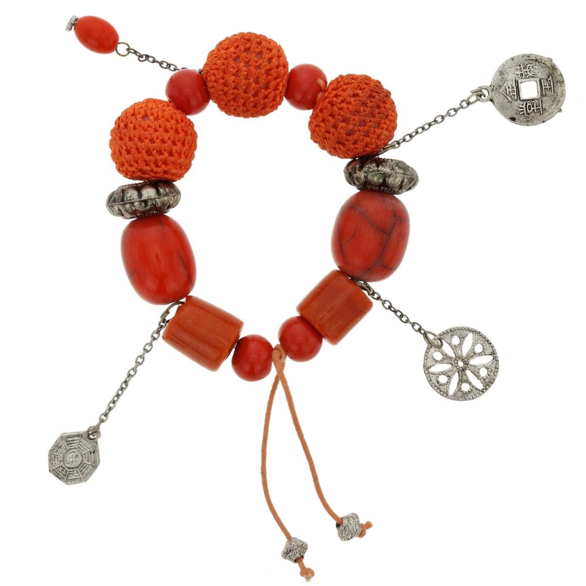 Oranje armband met gehaakte kralen en bedels | bol.com