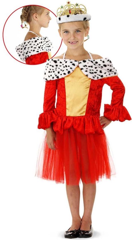 Koninginnejurk Hermelijn - Carnavalskleding - Maat 103-116 - Rood - 3-5 jaar