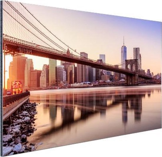 Wanddecoratie Metaal - Aluminium Schilderij Industrieel - New York - Brooklyn - Bridge - 30x20 cm - Dibond - Foto op aluminium - Industriële muurdecoratie - Voor de woonkamer/slaapkamer