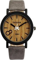 Fashion Favorite - Houtlook Horloge - Kunststof - Grey/Grijs - Ø 38 mm