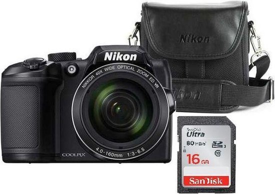 Nikon Coolpix B500 - Zwart - Inclusief cameratas + 16GB SD-kaart