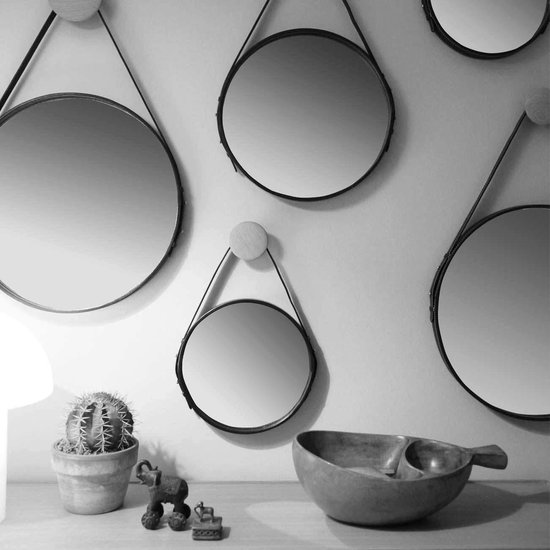 Spiegel met zwart lederen - spiegel - zwart - - ø40cm | bol.com