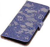 Lace Bookstyle Wallet Case Hoesjes Geschikt voor Huawei Ascend G7 Blauw