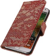 Lace Bookstyle Wallet Case Hoesjes voor Galaxy E5 Rood