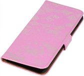 Lace Bookstyle Wallet Case Hoesjes Geschikt voor Huawei Ascend G7 Roze
