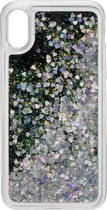 Glamour transparant backcover voor iPhone X - zilver-groen glitters