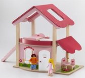 Wonderworld - Houten Poppenhuis "Pinky"; inclusief de afgebeelde buigpoppen en meubeltjes