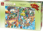 King Funny Comic Puzzel - Steam Trains -1000 Stukjes Legpuzzel (68 x 49 cm)