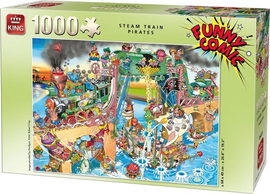 King Funny Comic Puzzel - Steam Trains -1000 Stukjes Legpuzzel (68 x 49 cm)