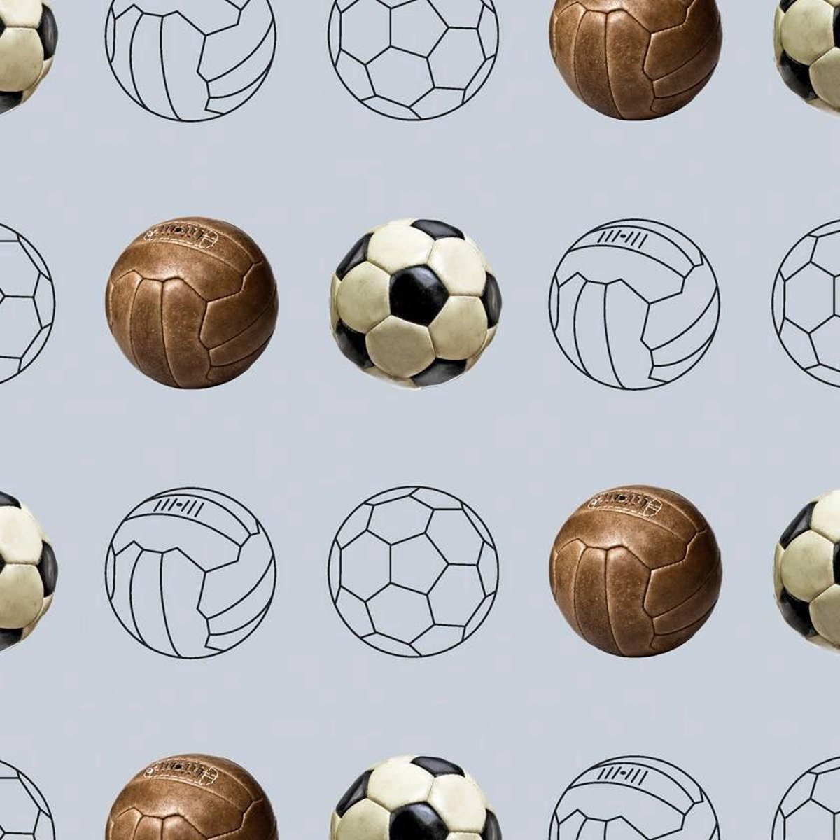 Tinkle&Cherry - Behang - Voetbal - Blauwgrijs