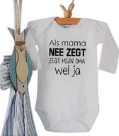 Baby Rompertje grappig tekst dat oma wordt Als mama nee zegt zegt mijn oma wel ja | Lange mouw | wit | maat 50/56
