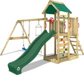 WICKEY speeltoestel klimtoestel MultiFlyer met schommel en groene glijbaan, outdoor kinderspeeltoestel met zandbak, ladder & speelaccessoires voor de tuin