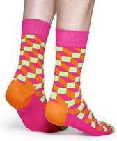 Happy Socks Filled Optic Sokken - Roze/Oranje/Groen - Maat 36-40