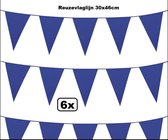 6x Reuzevlaggenlijn blauw 30x46 cm - vlaglijn mega vlaggenlijn carnaval thema feest verjaardag optocht festival