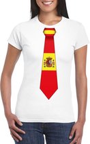 Wit t-shirt met Spanje vlag stropdas dames L