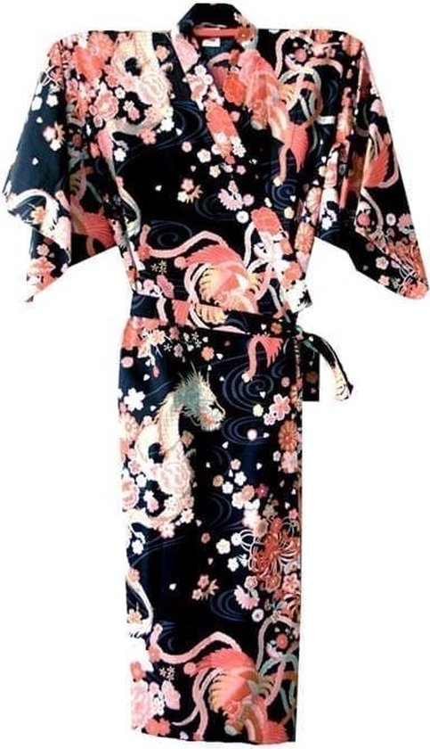 TA-HWA - Japanse Kimono - Dames Yukata -  Zwart - Draak en Phoenix- One Size