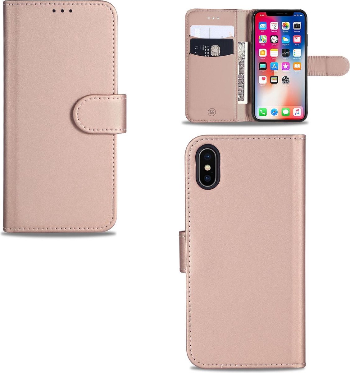 Book Case voor Apple iPhone Xs Max Hoesje Rose met Pasjeshouder