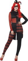 Zwart rood joker kostuum voor dames - Halloween/Carnaval verkleedkleding - maat 44/46