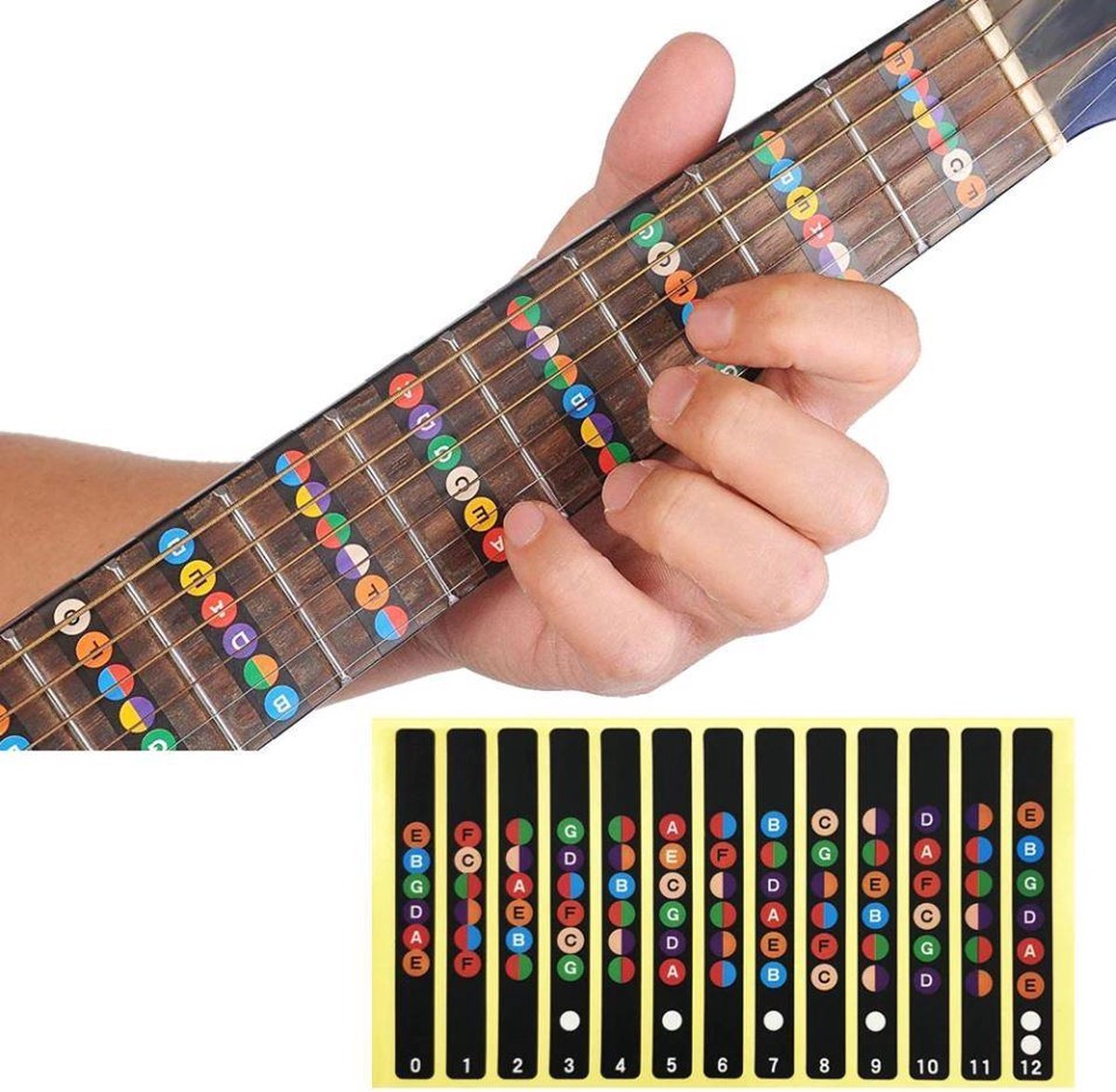 Jasnyfall Guitare échelle musicale autocollant manche de guitare manche note note carte frette autocollant décalques lables apprendre touche multicolore 