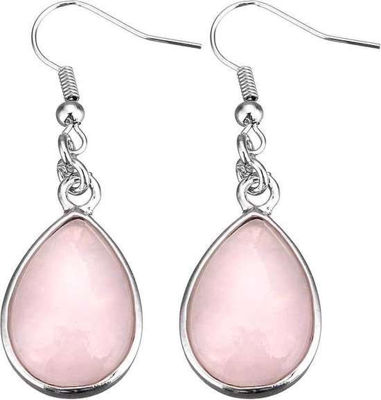 Edelstenen oorbellen Rose Quartz Teardrop - rozenkwarts - sterling zilver (925) - roze - zilver - druppel