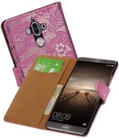 Lace Bookstyle Wallet Case Hoesjes Geschikt voor Huawei Mate 9 Roze