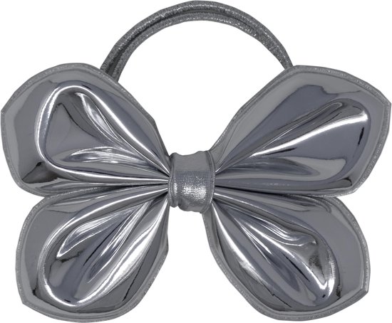 Jessidress Metallic Haar elastiek met grote haarstrik van 12 cm Haarelastieken - Zilver