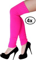 4x Dames knie-over beenwarmers fluo pink- cheerleader voetbal hockey festival